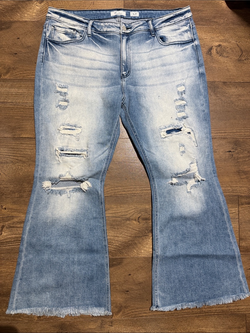 KanCan Signature Women’s Mid-Rise Super Flare Distressed Jeans – Light Blue Wash
